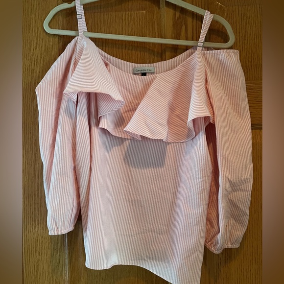 Off the shoulder striped ruffle shirt size L - Picture 2 of 3